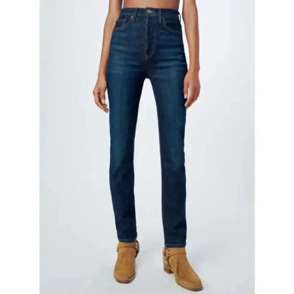 RE/DONE Ultra High Rise Ankle Crop Jeans Whisker Denim Medium Wash Blue Size 26